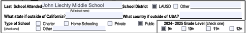 Filled application, last school attended section